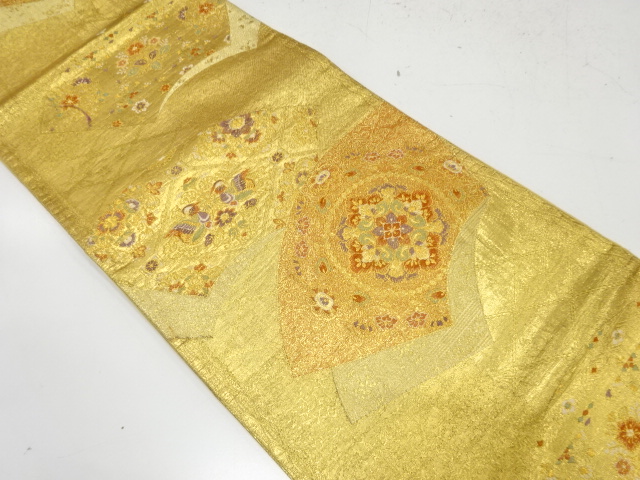 アンティーク　地紙に華紋・鴛鴦模様織り出し袋帯（材料）